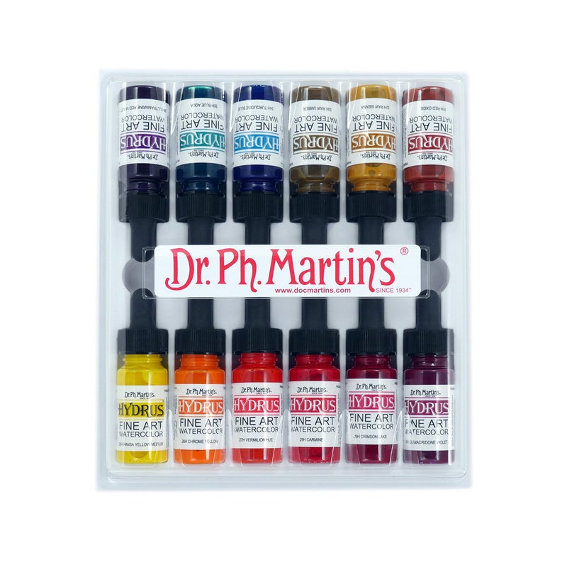 Dr. Ph. Martin's Hydrus Fine Art Watercolor (Set 3) Watercolor Set, 0.5 oz, Set 3 Colors, 1 Set of 12 Bottles - Image 1
